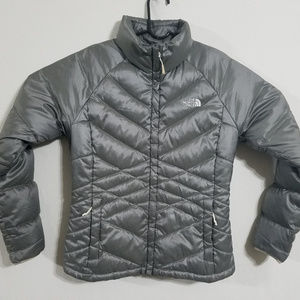 North Face Womens Medium Puffer Bubble Coat Winter Jacket Quilted Silver Puff M
